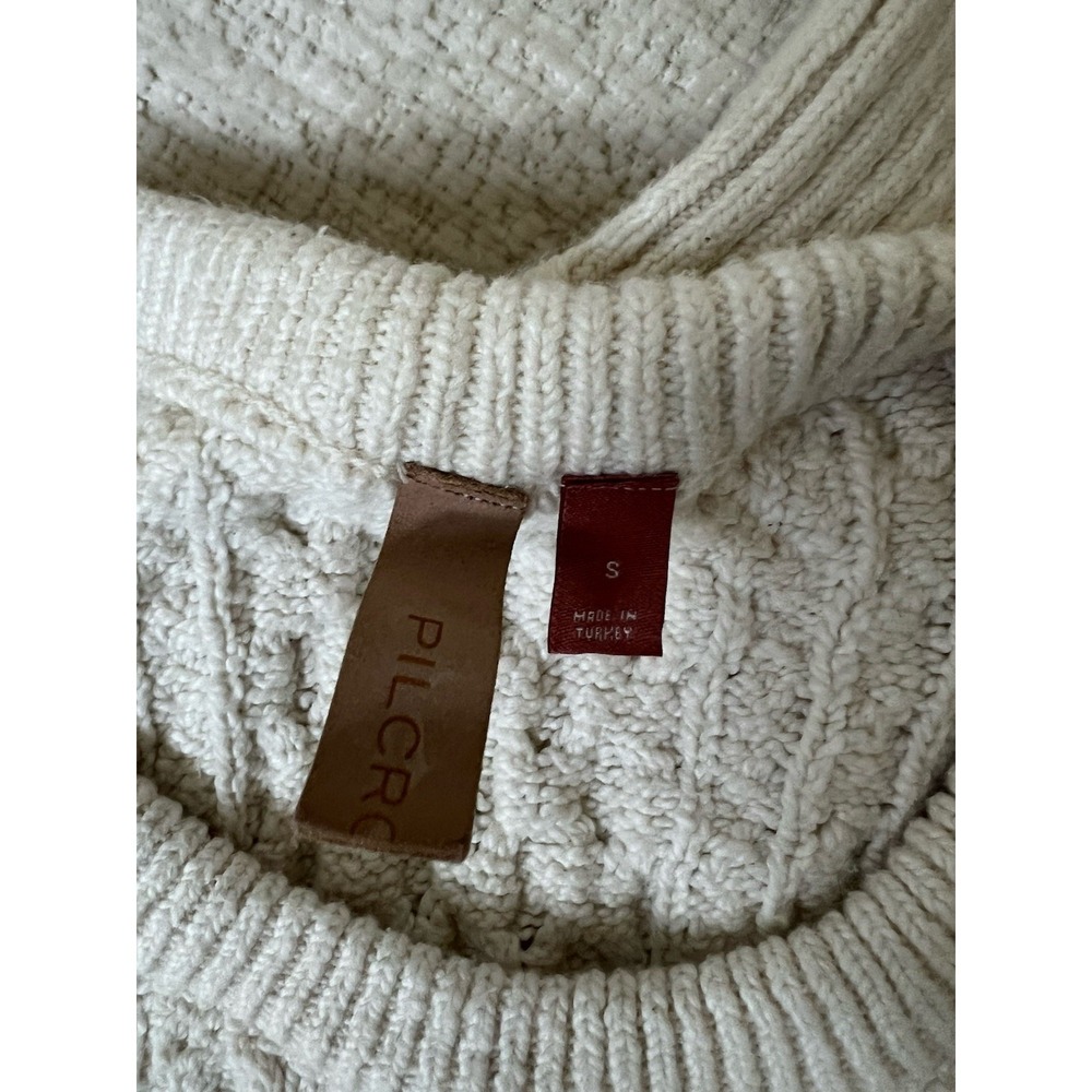 Pilcro Anthropologie Cutout Fisherman Sweater Ivory Buttons Size S - Picture 6 of 8